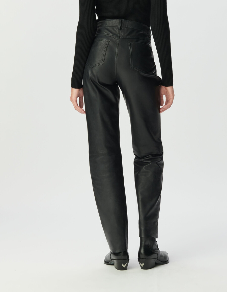 pantalones vaqueros de cuero negro para mujer