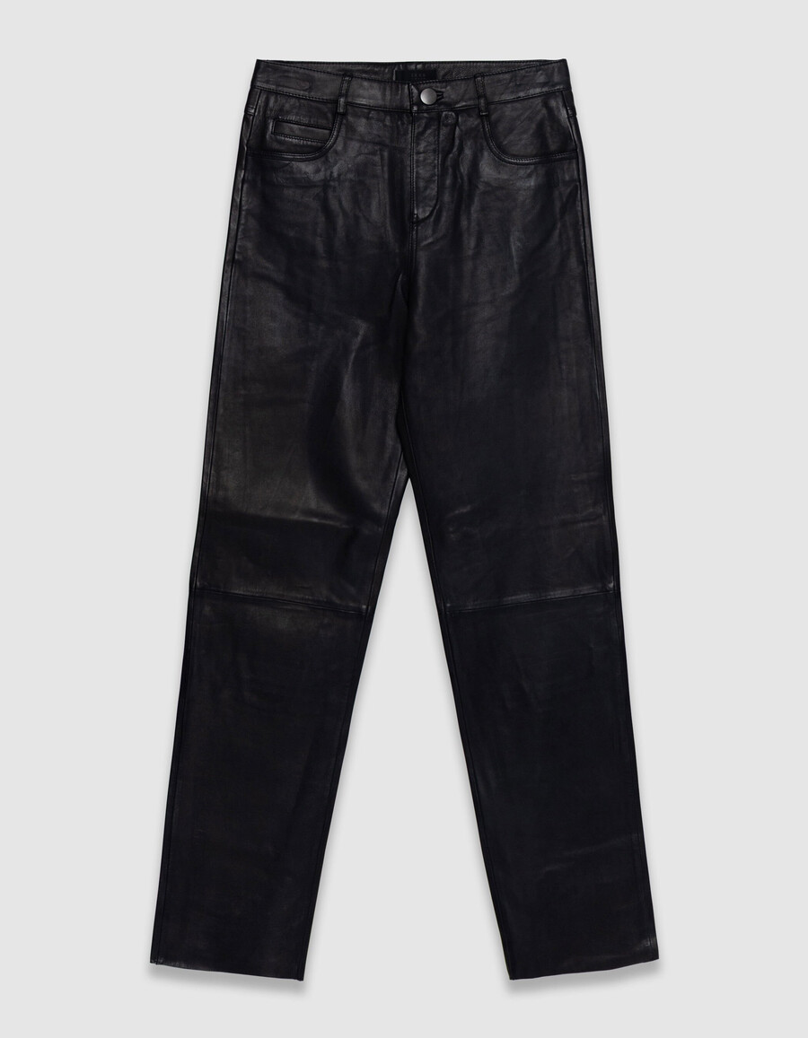 pantalones vaqueros de cuero negro para mujer