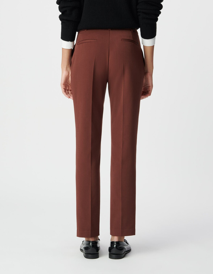 pantalones de traje ajustados marrones para mujer