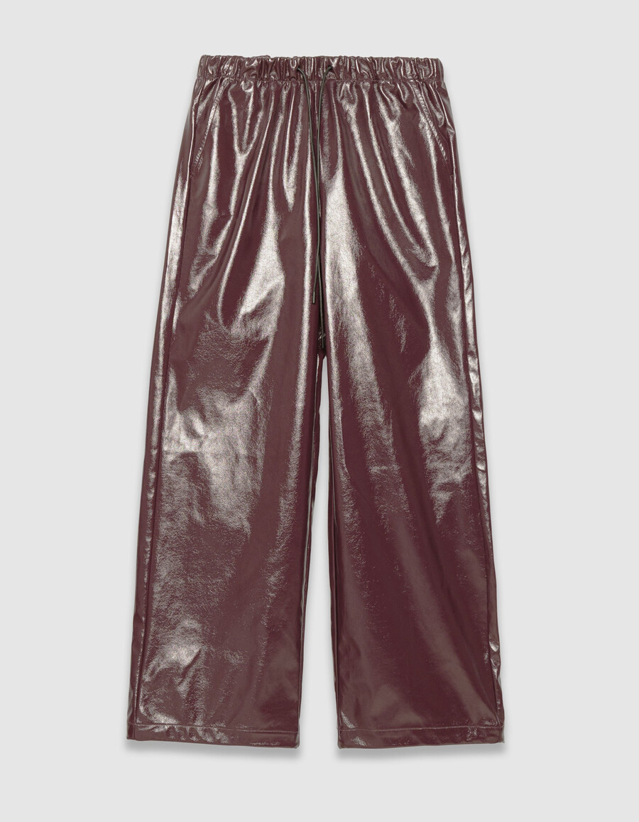 pantalones burdeos con efecto vinilo para mujer