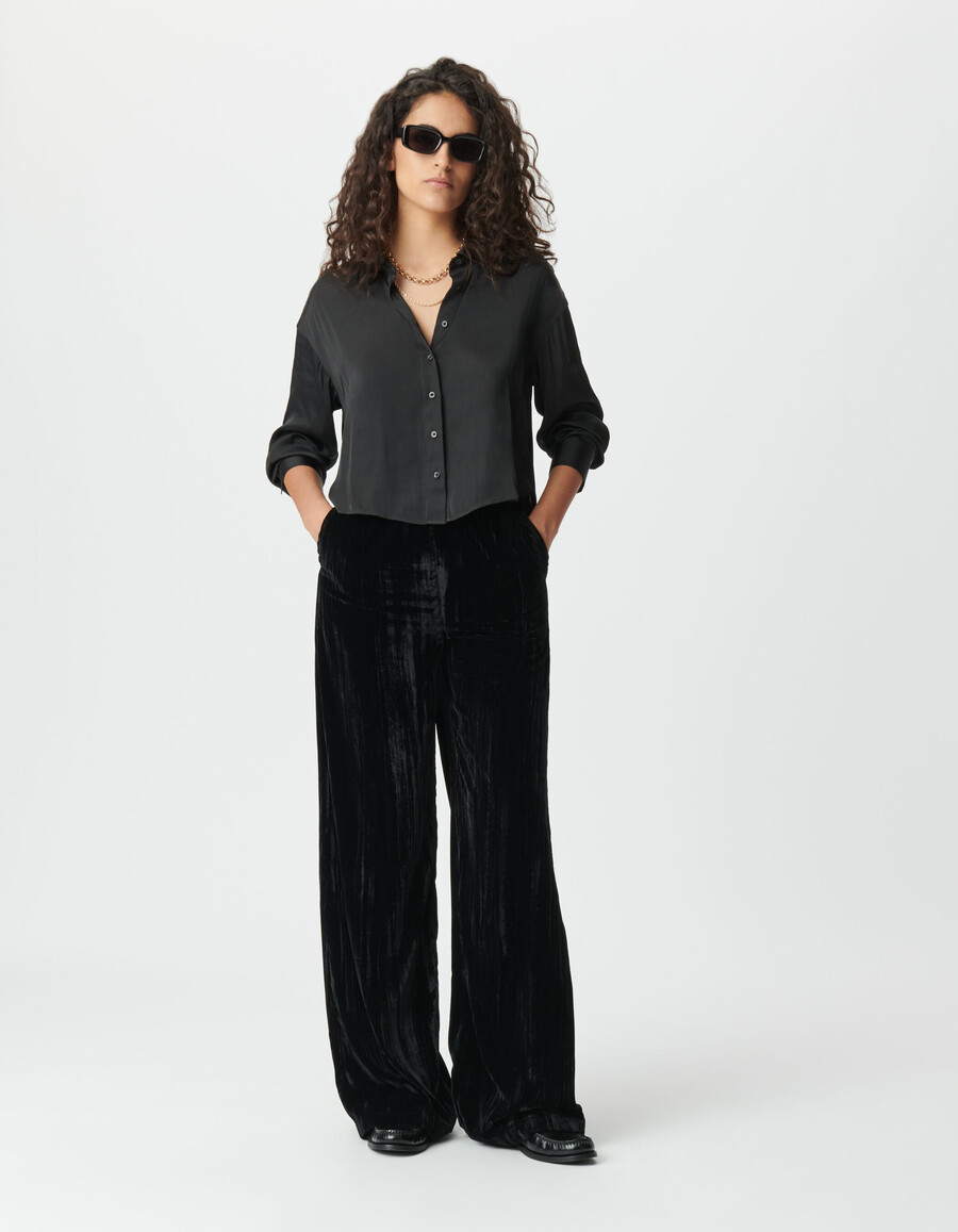 pantalones anchos de terciopelo negro para mujer