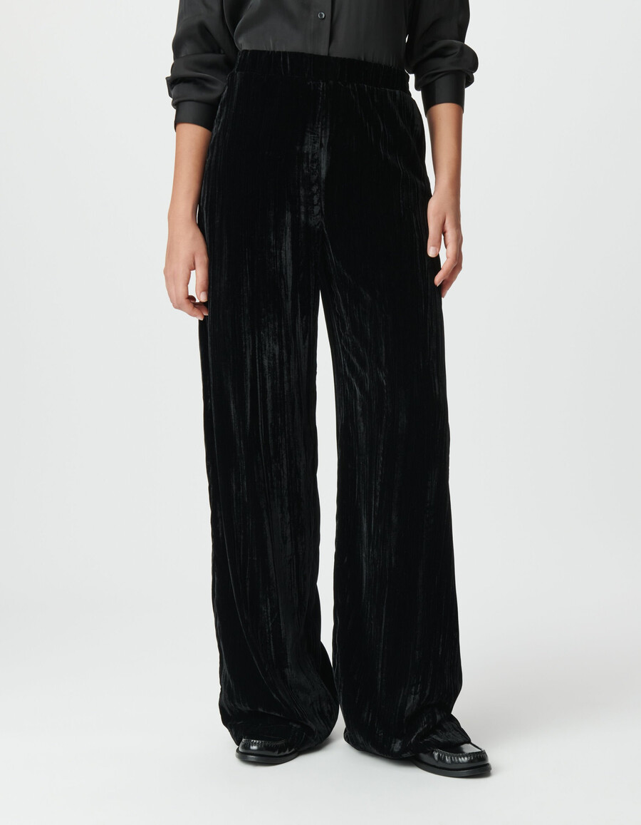 pantalones anchos de terciopelo negro para mujer