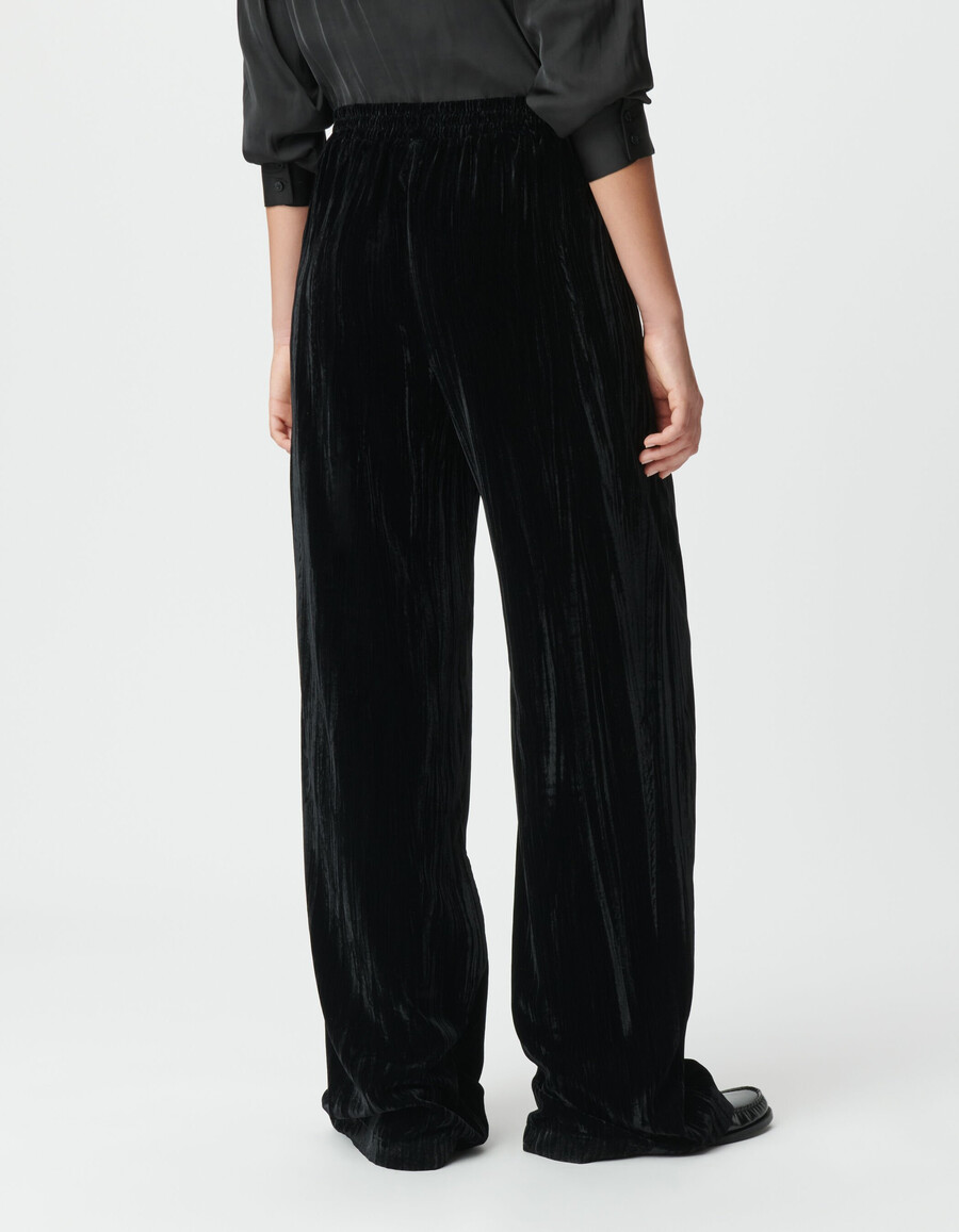 pantalones anchos de terciopelo negro para mujer