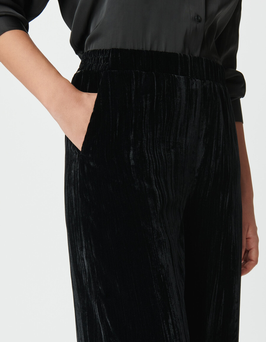 pantalones anchos de terciopelo negro para mujer