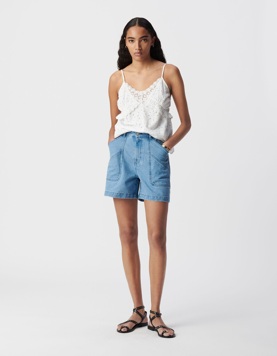 shorts vaqueros azules sin agua para mujer con bolsillos xl