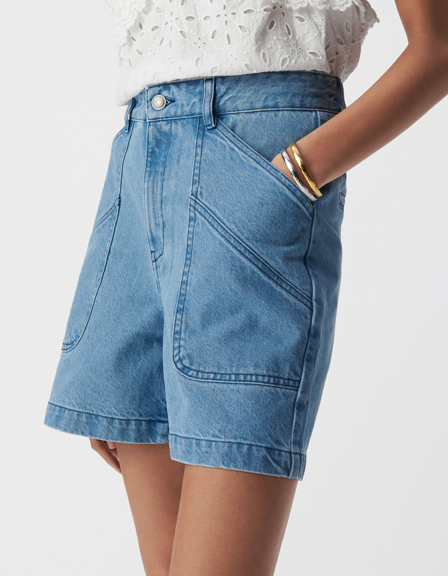 shorts vaqueros azules sin agua para mujer con bolsillos xl