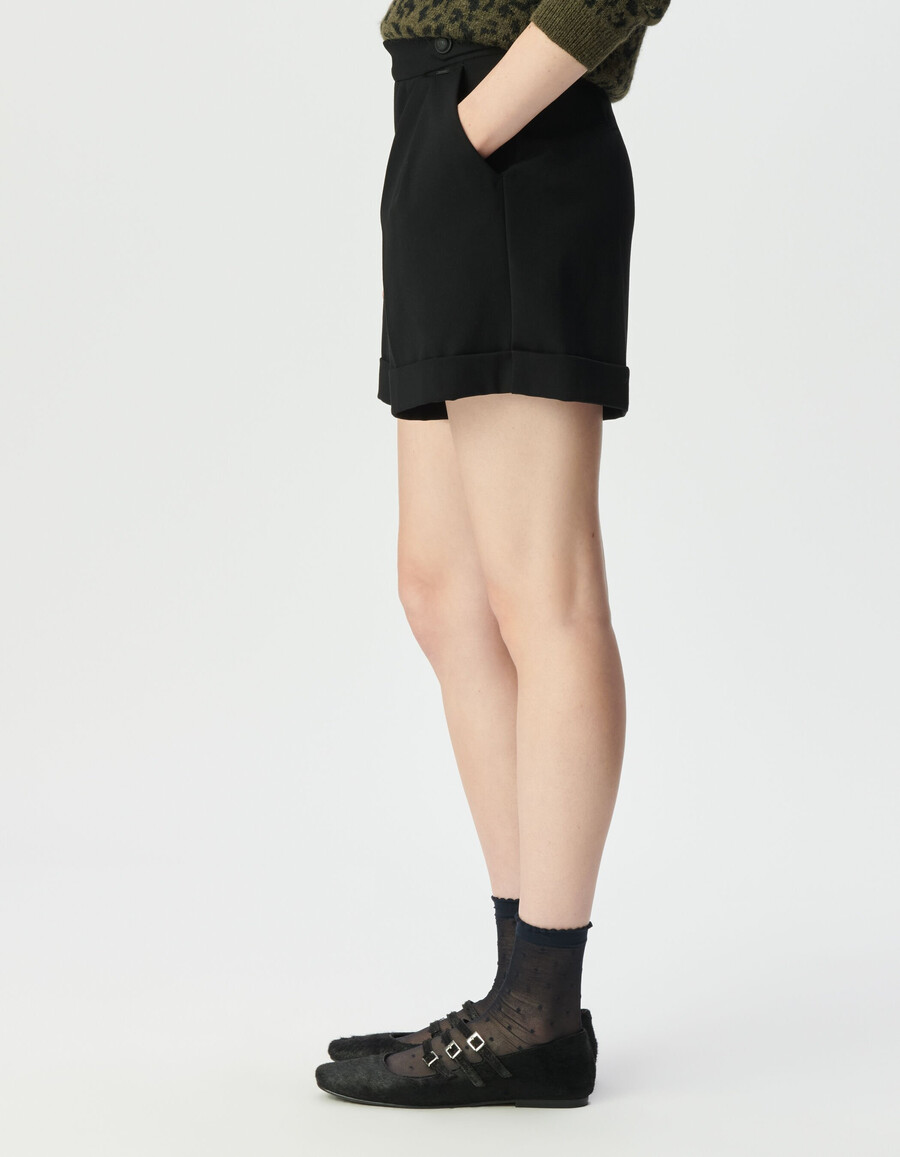 pantalones cortos anchos negros con dobladillo para mujer