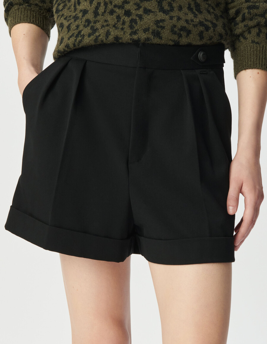 pantalones cortos anchos negros con dobladillo para mujer