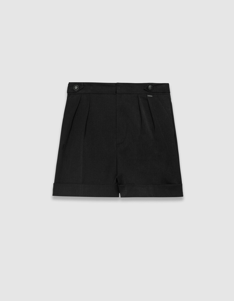 pantalones cortos anchos negros con dobladillo para mujer