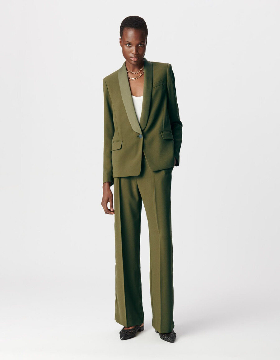 chaqueta de traje de crepé de poliéster reciclado color caqui para mujer