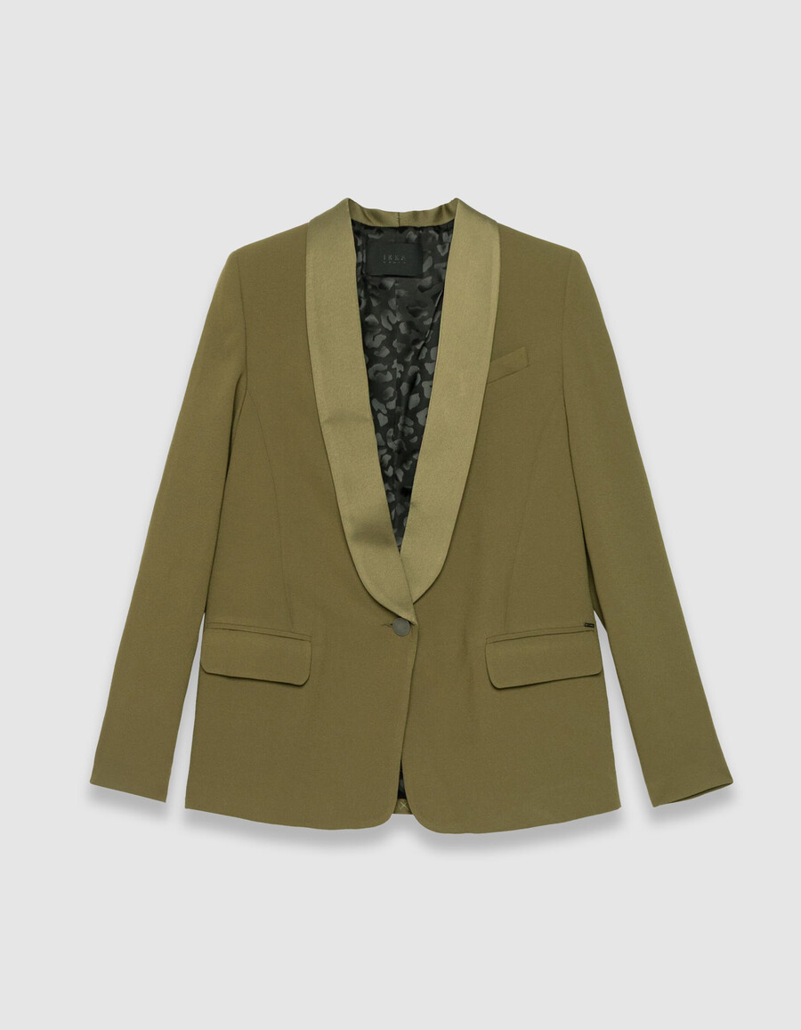 chaqueta de traje de crepé de poliéster reciclado color caqui para mujer