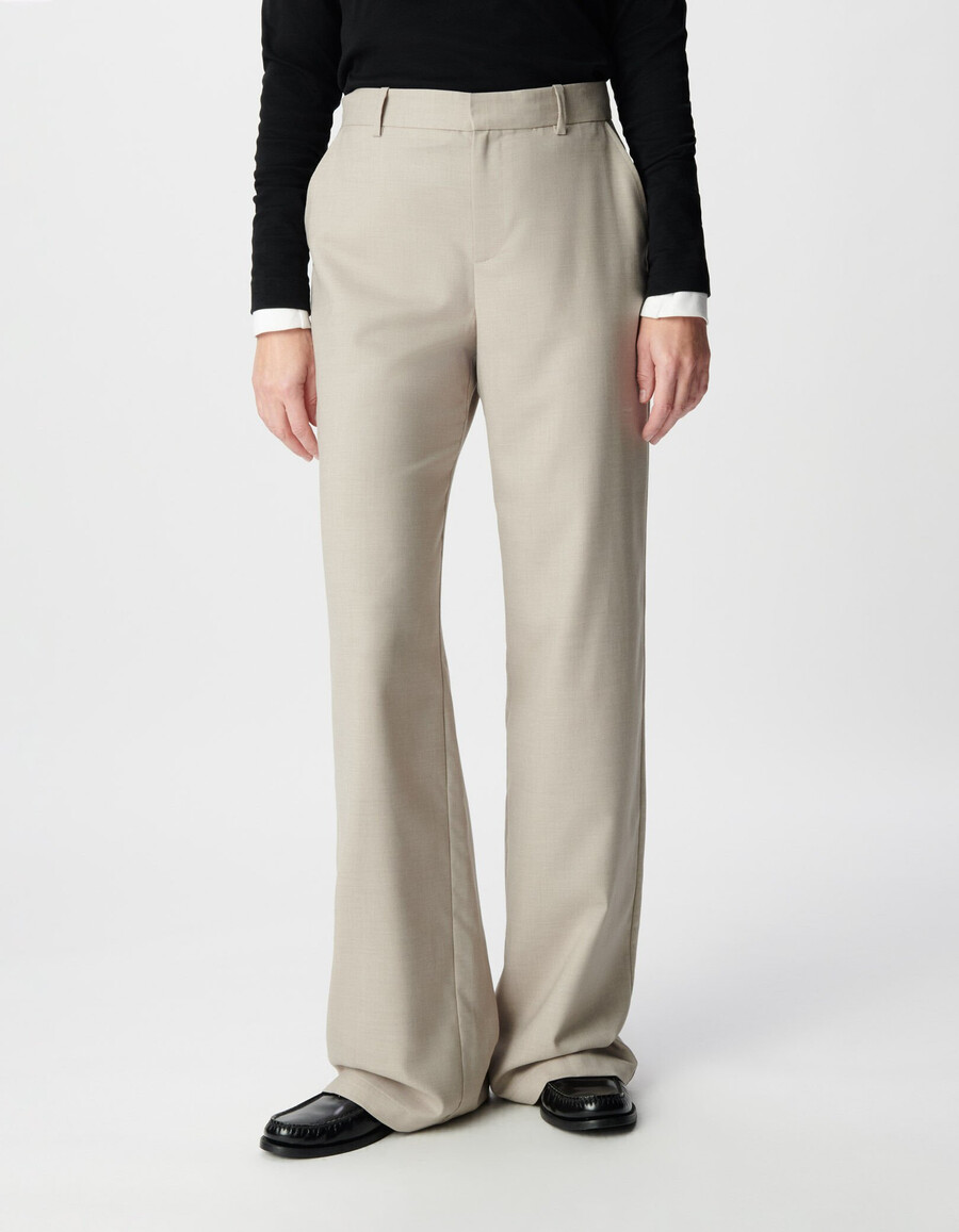 pantalones de traje beige para mujer