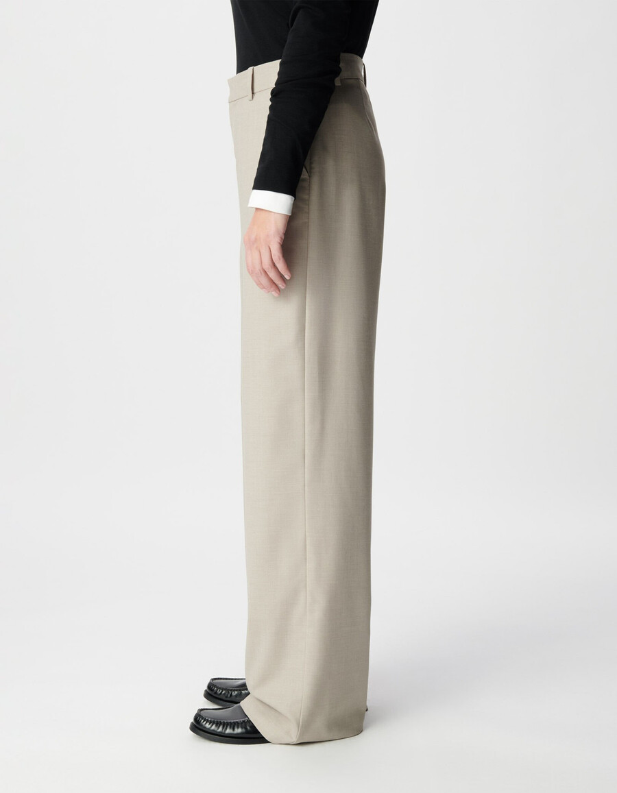 pantalones de traje beige para mujer