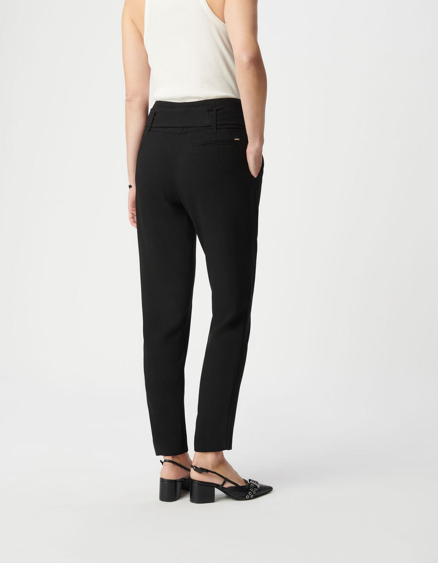 pantalones de crepé negro de cintura alta para mujer
