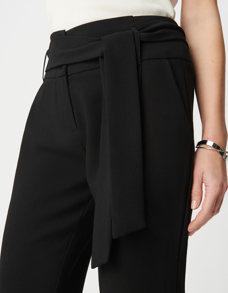 pantalones de crepé negro de cintura alta para mujer