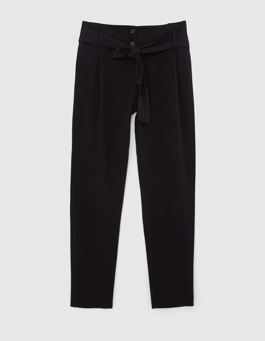 pantalones de crepé negro de cintura alta para mujer