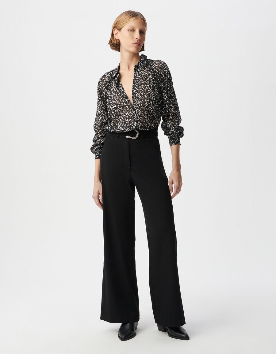traje de pantalón ancho negro para mujer