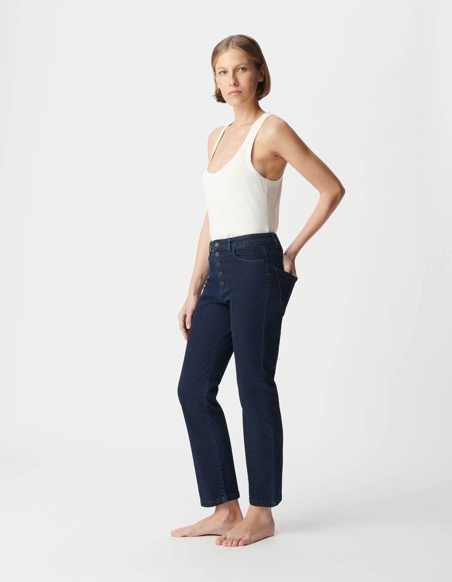 vaqueros rectos powerstretch cropped azul oscuro para mujer